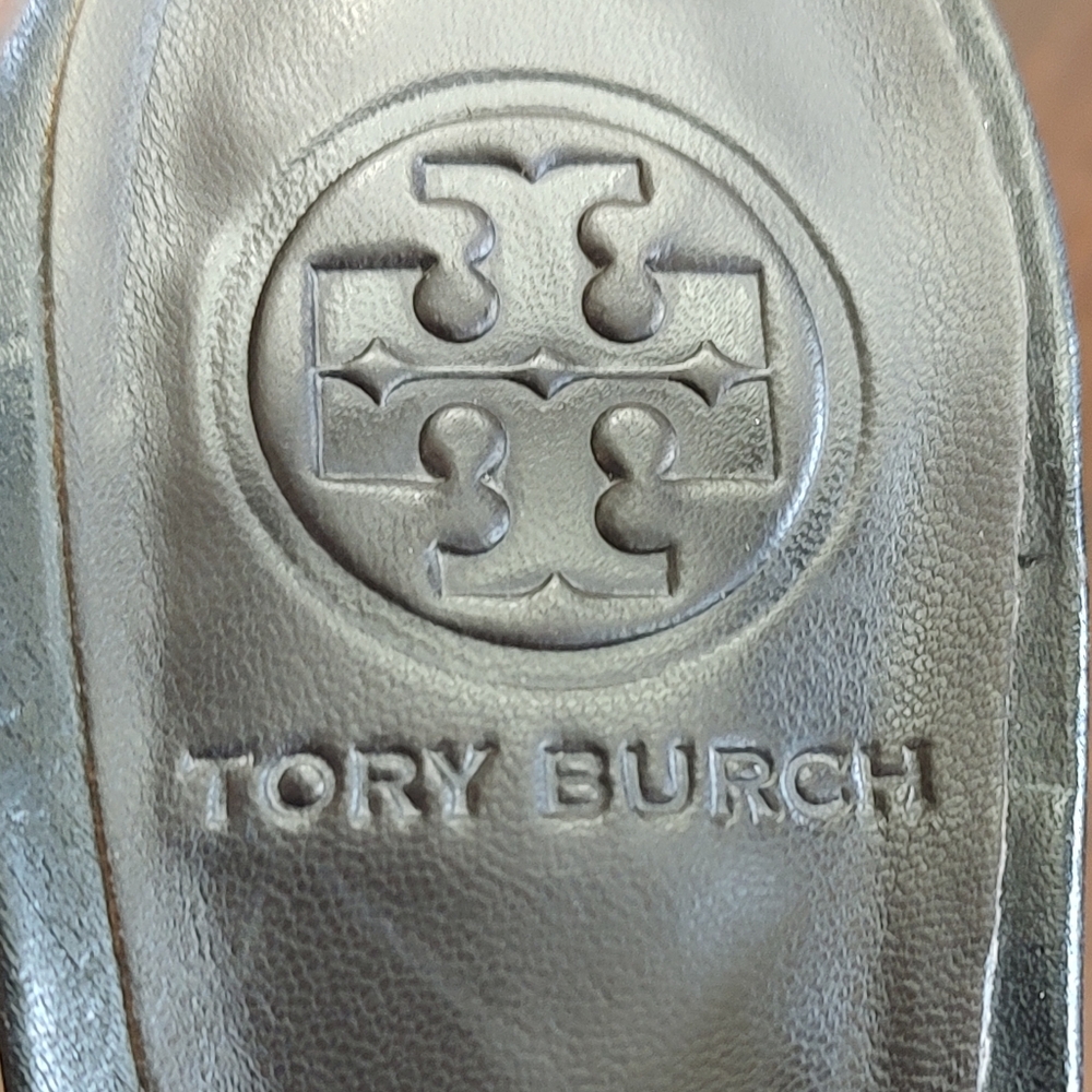 Tory Burch Womens 7M Peep Toe Slingback High Heels Tennyson Brown Leather Pump - Picture 9 of 12